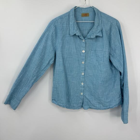 Tulip Blue Micro Stripe Shirt Cotton Long Sleeve Button Up Blouse - Picture 7 of 10